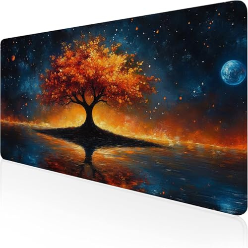 Alfombrilla Ratón XXL 1200x600x3mm, Amarillo Alfombrilla Escritorio Árbol Mouse Pad Gaming con Impermeable e Antideslizante Almohadilla Teclado, Protector Escritorio Ideal para Oficina Regalos D1-772