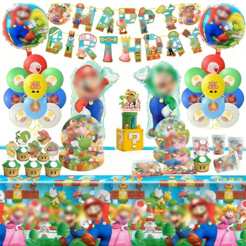 120 Pezzi Mari Decorazione di Compleanno, Set di Stoviglie con Piatti Tovaglie Tovaglioli Palloncini, Decorazioni per Feste di Compleanno per Bambini e Ragazze