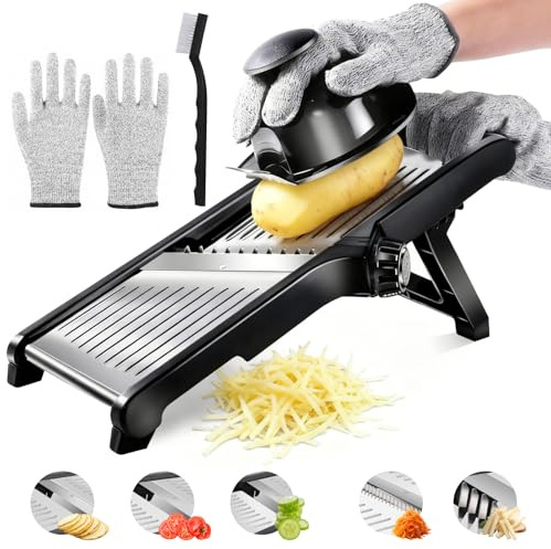 Zencantorous Mandoline Cuisine, Coupe Legume Multifonctions en Acier Inoxydable, Mandoline Professionnelle Cuisine, Mandolines de Cuisine, Trancheur de Légumes Manuel, avec 1 Nettoyage et 1 Gants