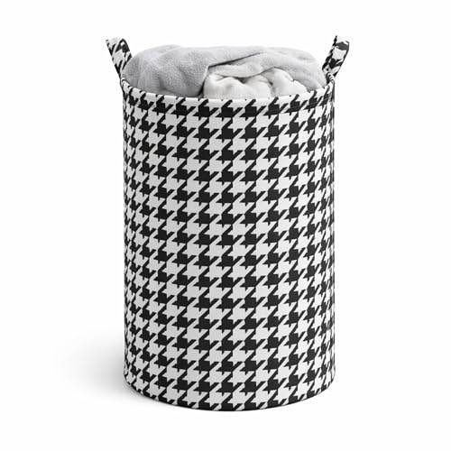Cesto Portabiancheria in Tessuto Extra Capiente – con Manici, Bianco/Nero – Porta Biancheria e Contenitore Salvaspazio per Bagno, Camera e Lavanderia