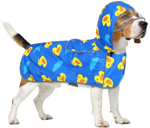 Weesiber Hunderegenmantel, Einstellbare Regenmantel Hund, Wasserdichter Regenjacke Hund mit Entenmuster, Kapuze, Halsausschnitt und reflektierenden Streifen (S)