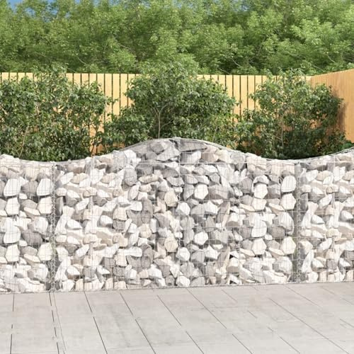 Gecheer Galvanised Gabion Basket Decorative Sound-Insulating Garden Barrier, Corrosion-Resistant 3.5mm Wire, Arched Stable Construction with Strengthened Hooks for Backyard Patio 153385