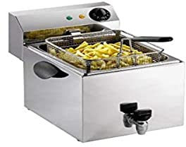 Saro - Profri 8 V Friteuse en Inox, 8 l, avec Robinet de Vidange, Cuve Arrondie à Zone Froide, Température Réglable de 0 à 180 °C, Résistance Amovible, 3,25 kW