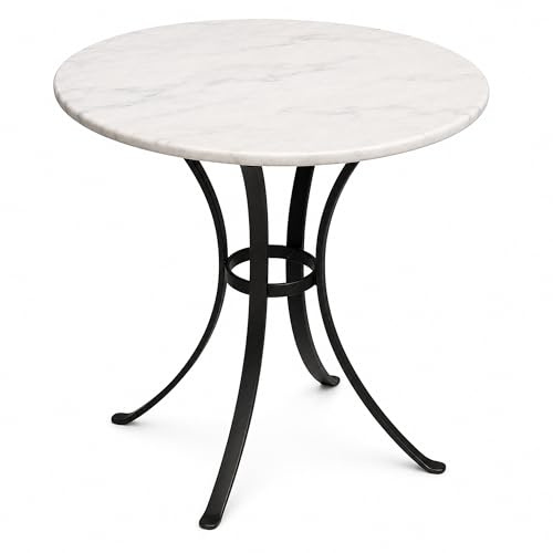 Garden Market Place Bistro Table with Marble Top, Stable Garden Table for Patios & Outdoor Coffee Areas, 60cm Round Top with 20mm Marble, Adjustable Feet & Steel Legs, Easy Assembly - 70cm High 16kg