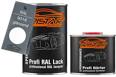 TRISTARcolor RAL 9016 Verkehrsweiss glänzend Lack Dose + Härter 1,5 L | 2K-Set aus Lack + Härter, schnelltrocknend