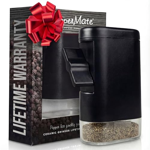PepperMate Pepper Mill Grinder - Manual Ceramic Peppercorn Grinder, Adjustable Coarseness Fine to Coarse, Refillable Salt, Spice and Seasoning Mill with Hand Crank, Non-Corrosive, 5.5 Inch, Black