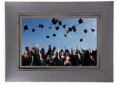 Kenro Pack of 10 Grey Cardboard Strut Mount Photo Frames with Silver Border (8x6 Inch/20x15cm) - Card Photo Mounts for Graduation, School Photos, Weddings - PMA125/10