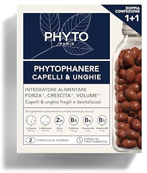 Phyto Phytophanere Integratore Alimentare Naturale Fortificante, Per Capelli e Unghie, Crescita e Volume, Senza Siliconi, Confezione doppia da 90 capsule (Totale 180 capsule)