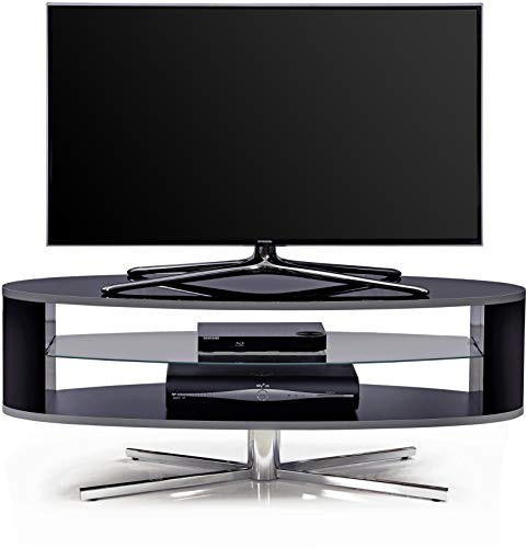 MDA Designs Orbit 1100BB Gloss Black TV Stand with Gloss Black Curved Sides for Flat Screen TVs up to 55