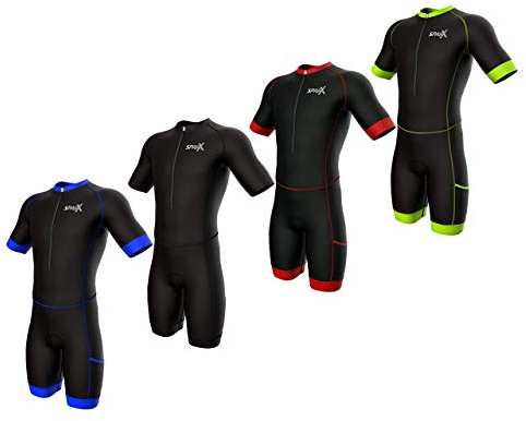 Sparx Men Triathlon Suit Short Sleeve Aero Tri Suit (Black/Red, XL)