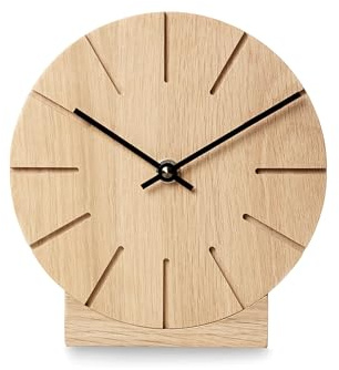 Natuhr Funkuhr Wanduhr Tischuhr Eiche Holz - Boom - geräuscharm Massivholz Design ø17 cm (Eiche unbehandelt Schwarze Zeiger, Funkuhrwerk)