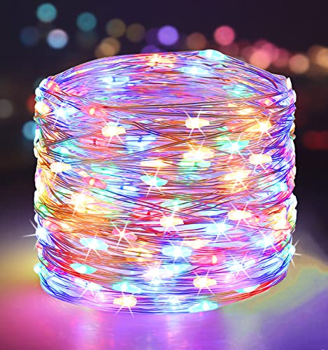 BrizLabs Christmas Lights Multicolour, 65.6ft 200 LED Copper Wire String Lights Outdoor Waterproof 8 Modes Decorative Lights for Xmas Tree Garden Yard Room Wedding Party Decorations