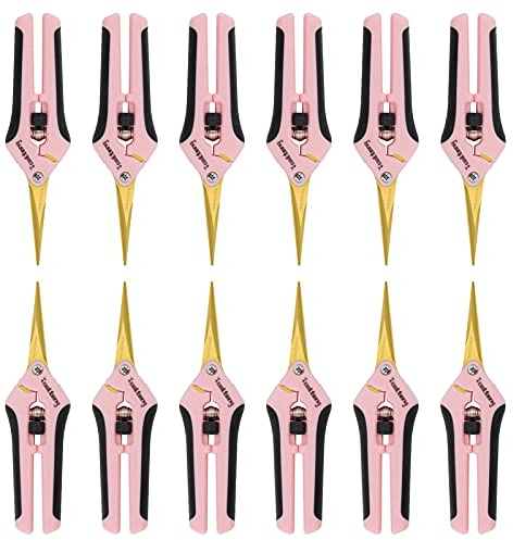 TOOLTENG 12 Packs Pruning Shears with Curved Blades, Garden Trimming Scissors, Gardening Hand Pruning Snips Titanium Coated Precision Bonsai Pruning Shears, Efficient Flower Cutters (Pink)