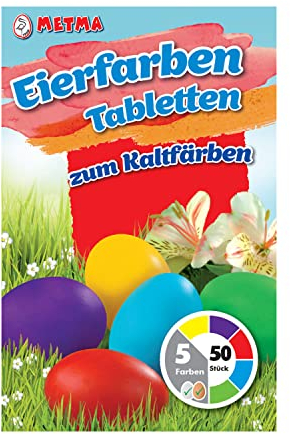 Metma B-594 - Eierfarben, 5 Stück, Gelb, Lila, Rot, Blau, Grün, Färbetabletten zum Kaltfärben, für ca. 50 Ostereier, Ostern