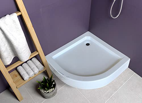 ECOLAM Receveur de douche Semi-circulaire Alex 70x70 cm Hauteur: 16 cm, Profondeur: 4 cm | siphon+ silicone | Receveur de douche acrylique blanc