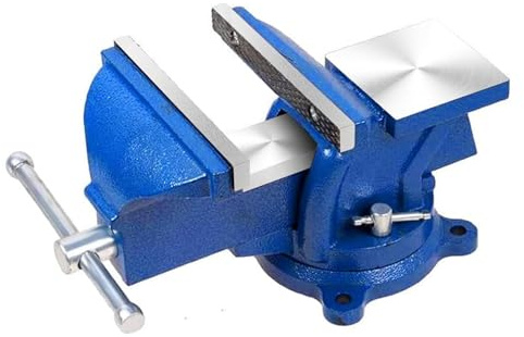 Bench Vise Heavy Duty 5-Inch, 360° Swivel Base with Anvil Clamp Cast Steel,Table Clamp Woodworking Vice,Multipurpose Workbenchw for Drilling, Pipe Cutting,Woodworking-Blue