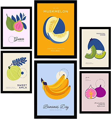 Nacnic Set mit 6 Lebensmittel- und Ernährungs Postern. Tropische Früchte. Natur- und Ernährungsposter für Innenarchitektur und Dekoration. A3 & A4 ohne Rahmen.