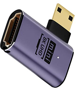 NFHK Adaptador convertidor mini HDMI macho a HDMI 2.1 hembra UHD en ángulo izquierdo, compatible con HDTV 8K 60Hz