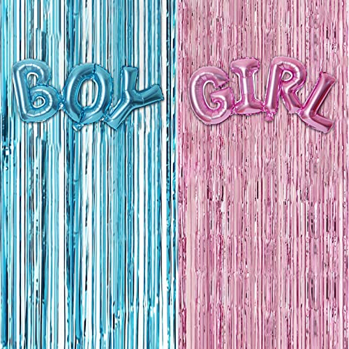 Focenat Gender Reveal Party Decorazioni Kit,Palloncini Gender Reveal Party Blu e Rosa,Palloncino Baby Shower Boy or Girl,Palloncini Reveal di Genere,Tenda Gender Reveal per Decorazioni Baby Shower