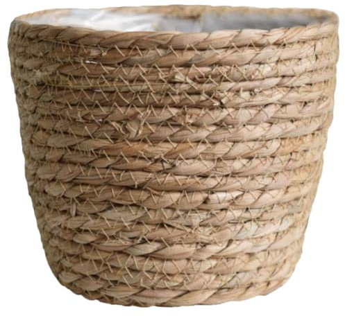Healeved Hand Woven Planter Basket with Liner Rustic Straw Flower Pot for Indoor Outdoor Plants Balcony Living Room Decor 7.8X9.75X7.8 Inches