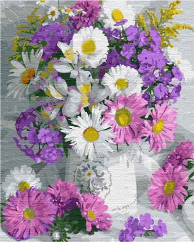 Artnapi Malen nach Zahlen Erwachsene mit Rahmen | DIY Handgemalt | Blumen - Zartes Bouquet | Kit für Anfänger und Erwachsene | Set inklusive Acrylfarben & Pinsel | 40x50cm Leinwand