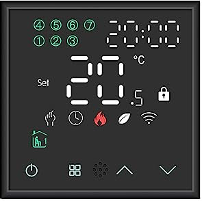 Luxus-Time Touch Lichtschalter Wandschalter LUX SERIE Glas Sensor Schalter Wechselschalter Schuko Steckdosen USB Cat Weiß Schwarz Gold (Modul: WiFi Raumthermostat SmartHome, Schwarz)