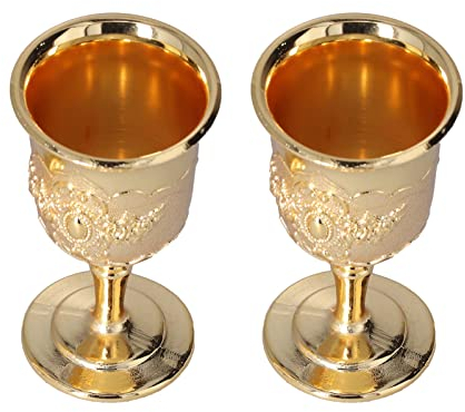 Dekaim Vintage Chalice Goblet, 2 PCS Vintage Handmade Brass King's Royal Chalice Goblet for Traveling Decoration Collection