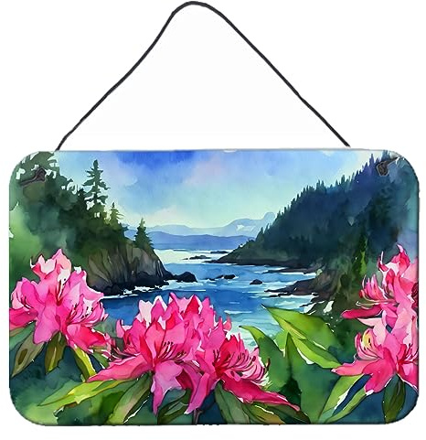Caroline's Treasures DAC1715DS812 Washington Coast Rhododendrons in Watercolor Wall or Door Hanging Prints Aluminum Metal Sign Kitchen Wall Bar Bathroom Plaque Home Decor, 8x12, Multicolor
