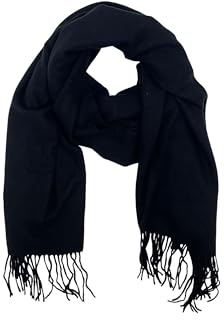 Leslii Damen-Schal Uni einfarbiger Schal weicher Fransen-Schal Accessoire (schwarz)