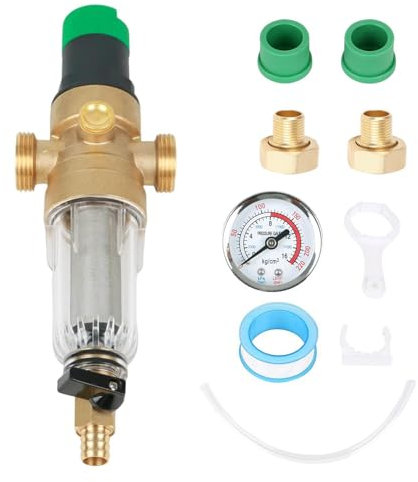 Druckminderer Wasser mit Manometer und Messgerät, Wasserdruckminderer Wasserdruckregler mit selbstreinigendem Siebfilter, Druckminderventil Druckregler Messing (1/2)