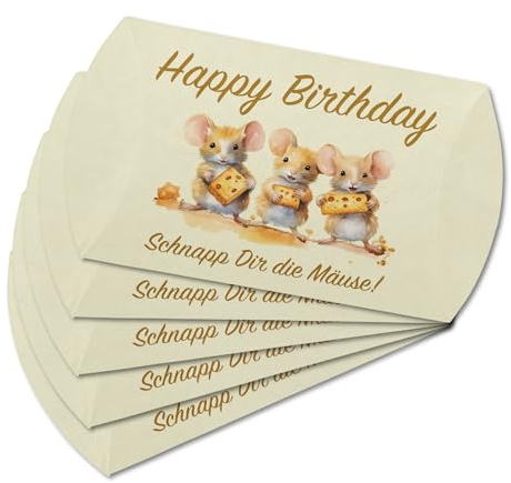 MJ-Graphics | Geldgeschenk Kissenschachtel 5er Pack | Lustige Geschenkverpackung | kleine Geschenke Geschenkverpackung Geld für Geburtstag | Scherzartikel Box zum verschenken | 10 x 5,5 x 3 cm Box
