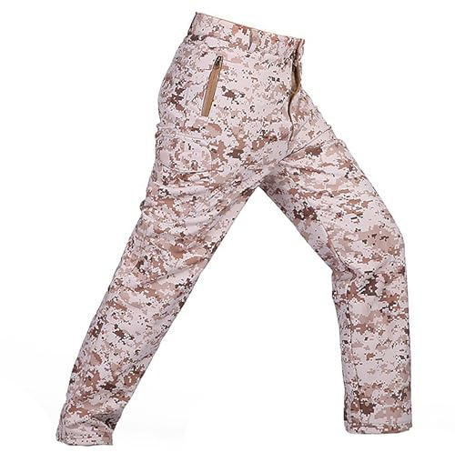 KINROCO Pantaloni Tattici Mimetici Softshell Uomo Fodera in Pile Pantaloni da Militari Caccia Multitasche Camo Pantaloni(Size:S,Color:Desert Digital)