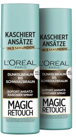 L'Oréal Paris Ansatz-Kaschierspray für stufenlose und natürliche Übergänge, Kaschiert bis zur nächsten Haarwäsche, Magic Retouch, Dunkelbraun bis Schwarzbraun, 1 x 75 ml (Packung mit 2)
