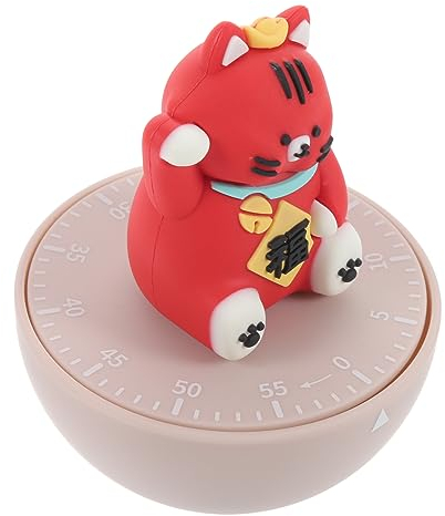 Amosfun Mechanical Kitchen Timer Cat Shaped Manual Countdown Timer for Baking Cooking Boiled Eggs Plastic Adorable Reminder Tool for Boys and Girls Students Study Work