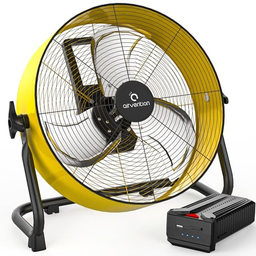Airvention AI-F600Y 15600mAh Rechargeable Battery Fan High Speed Floor Fan Yellow 12 Inch Charging Fan for Camping Gym Carport