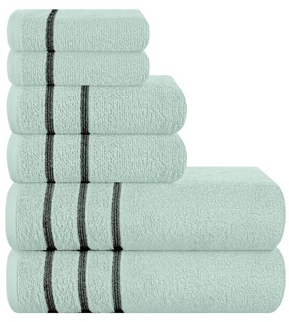 MyOwn Ultra-weiches 6er-Pack Baumwoll-Handtuch-Set, enthält 2 übergroße Badetücher 70 x 140 cm, 2 Handtücher 40 x 60 cm und 2 Waschbetten 30 x 30 cm, Meeresgrün