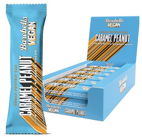 Barebells Vegan Protein Riegel – 15g High Protein Bar, Zuckerarm, Eiweißriegel, Ohne Palmöl, Vegane Proteinriegel – vegane Schokolade - Caramel Peanut, 12 x 55gr