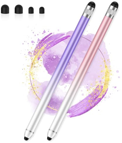Stylus Pen for Touchscreen, Dual-end High Sensitivity Capacitive Stylus Pen for iPhone/iPad/Android/Samsung/Computer/Tablets, AmberVec Universal Stylists Pens for Touch Screens, 2 Pack-Pink, Purple