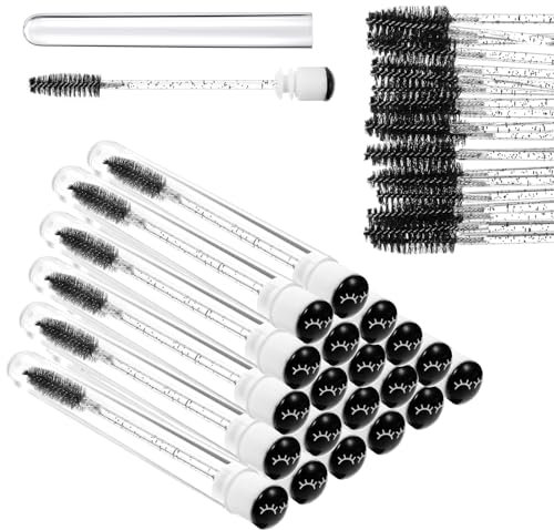 Sibba 20 Stück Wimpernpinsel Mascara Stäbe Wimpernbürsten mit Behälter Augenbrauenpinsel Augenbrauen Lifting Bürste Wimpern Applikator Tubes Wimpernbürstchen Make up Pinsel Wimpernkamm Kosmetikpinsel