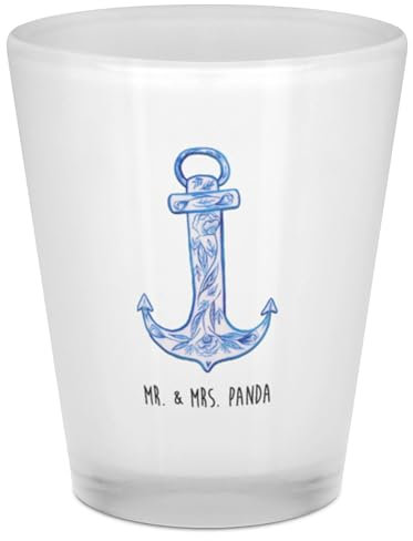 Mr. & Mrs. Panda Schnapsglas Anker Blau - Geschenk, Likör Glas, Likörgläser, Schnapsgläser, Stamperl, Lustige Sprüche, Shotgläser