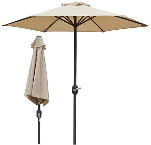 NSTVVEE Parasol de Jardin Parasol Beige Petit Parasol de Balcon avec Manivelle 6 Nervures en Acier, Parasols Extérieurs de 2 M 6,5 Pieds pour Patio de Jardin, Plage, Restaurant Bistro