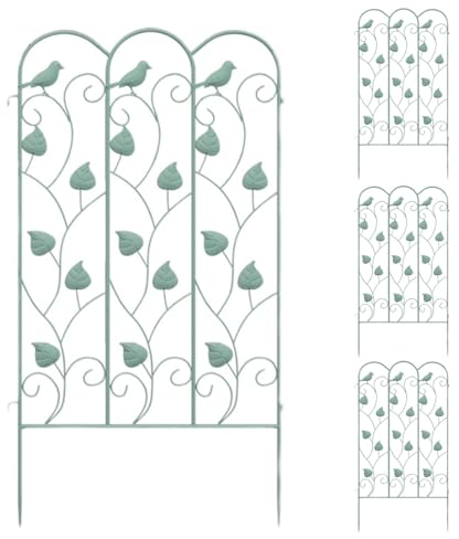4 Pannelli Recinti Palizzata in Metallo, Recinzioni Decorative da Giardino, Recinzione da Giardino in Ferro Battuto Antiruggine Bordo Aiuola, HxL: 100 x 55 cm(Light Green)