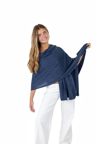 Velanio Cashmere Lussuoso scialle da viaggio lavorato a maglia, stola pashmina, sciarpa per tutte le stagioni da donna 90% lana 10% cashmere, Hale Navy, Large