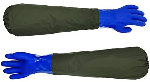 Hperu Gants industriels lourds Gants imperméables longs Gants en caoutchouc PVC Gants résistants aux produits chimiques réutilisables pour l'industrie des machines résistantes à l'huile Bleu 1 paire