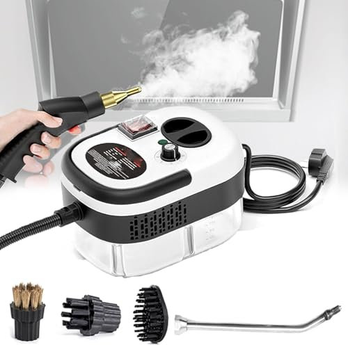1200ML Handheld Pressurized Steam Cleaner, 2500W High Temperature&Pressure Cleaning Machine, 105° High Temperature Steam, with 3 Brush Heads and Extended Curved Nozzle, for Air Conditioner, Range Hood