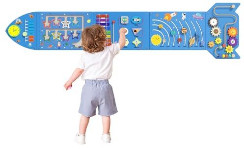 NIGWET Rocket Montessori Sensorisches Wandpaneel mit Aktivitätsbehälter für Kleinkinder, blau