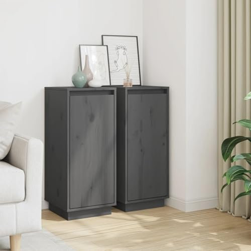 Xichuzi Sideboards 2 STK. Grau 31,5x34x75 cm Massivholz Kiefer, Kommode Schlafzimmer, Kommoden & Sideboards, Wohnzimmerschrank, Flur Kommode, Zimmer Möbel - 813355