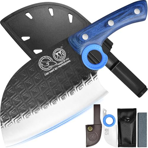 XYJ Authentic Since 1986,Couteau de boucher serbe avec étui,Couteau de cuisine de chef à légumes,Manche en bois avec étui,pour camping extérieur