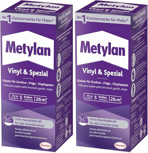 Metylan Vinyl und Spezial, Tapetenkleister für Struktur-, Präge-, und Vinyltapeten, optimale Anstrichstabilität und einfaches Ausrichten, Kleister mit hoher Ergiebigkeit, transparent, 1x180g