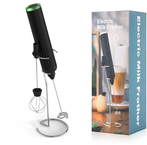 Lychico Rechargeable Milk Frother Handheld Foam Maker with Stainless Whisk and Stand, Powerful 2 Heads 3 Speeds Fast Handheld Drink Mixer for for Latte, Cappuccino, Hot Chocolate, Egg, Black